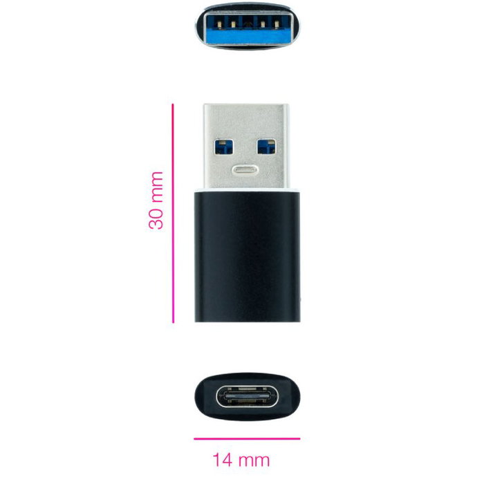 NANO CABLE Adaptador USB-A a USB-C 3.1 Negro
